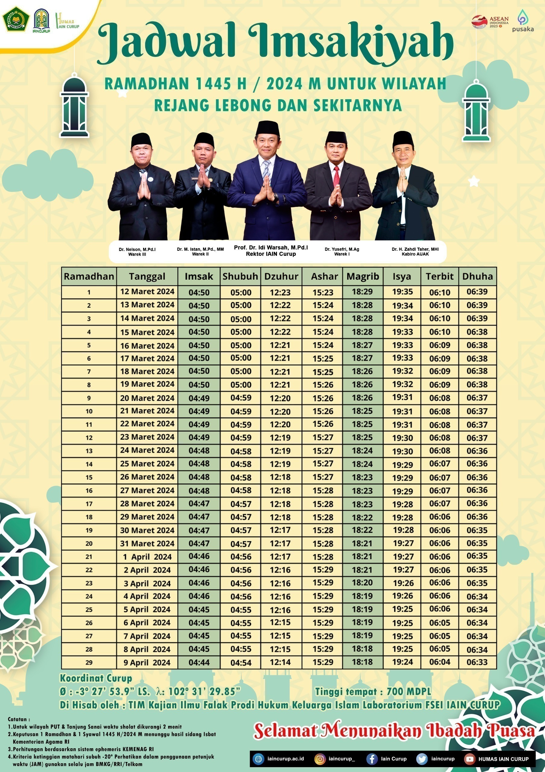 JADWAL IMSAKIYAH RAMADHAN WILAYAH REJANG LEBONG SEKITAR