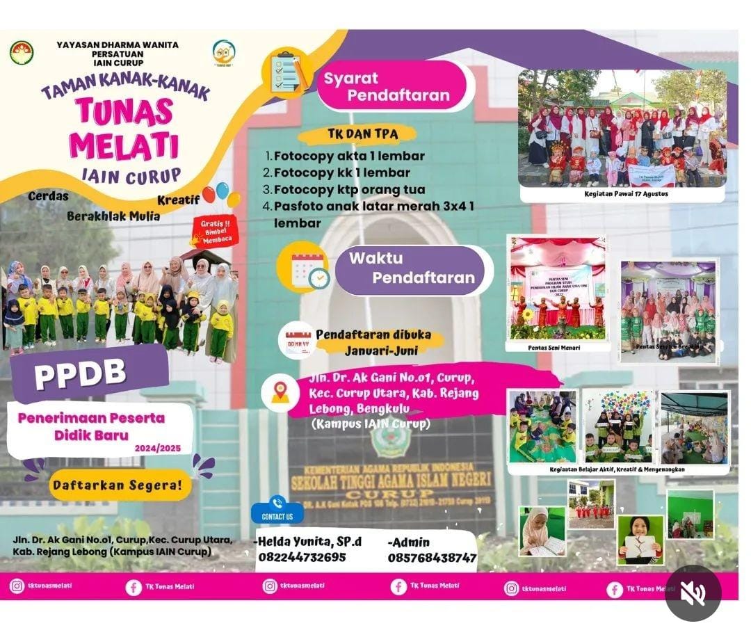 Penerimaan Peserta Didik Baru (PPDB) Tahun 2024 TK Tunas Melati, Telah Dibuka !!!