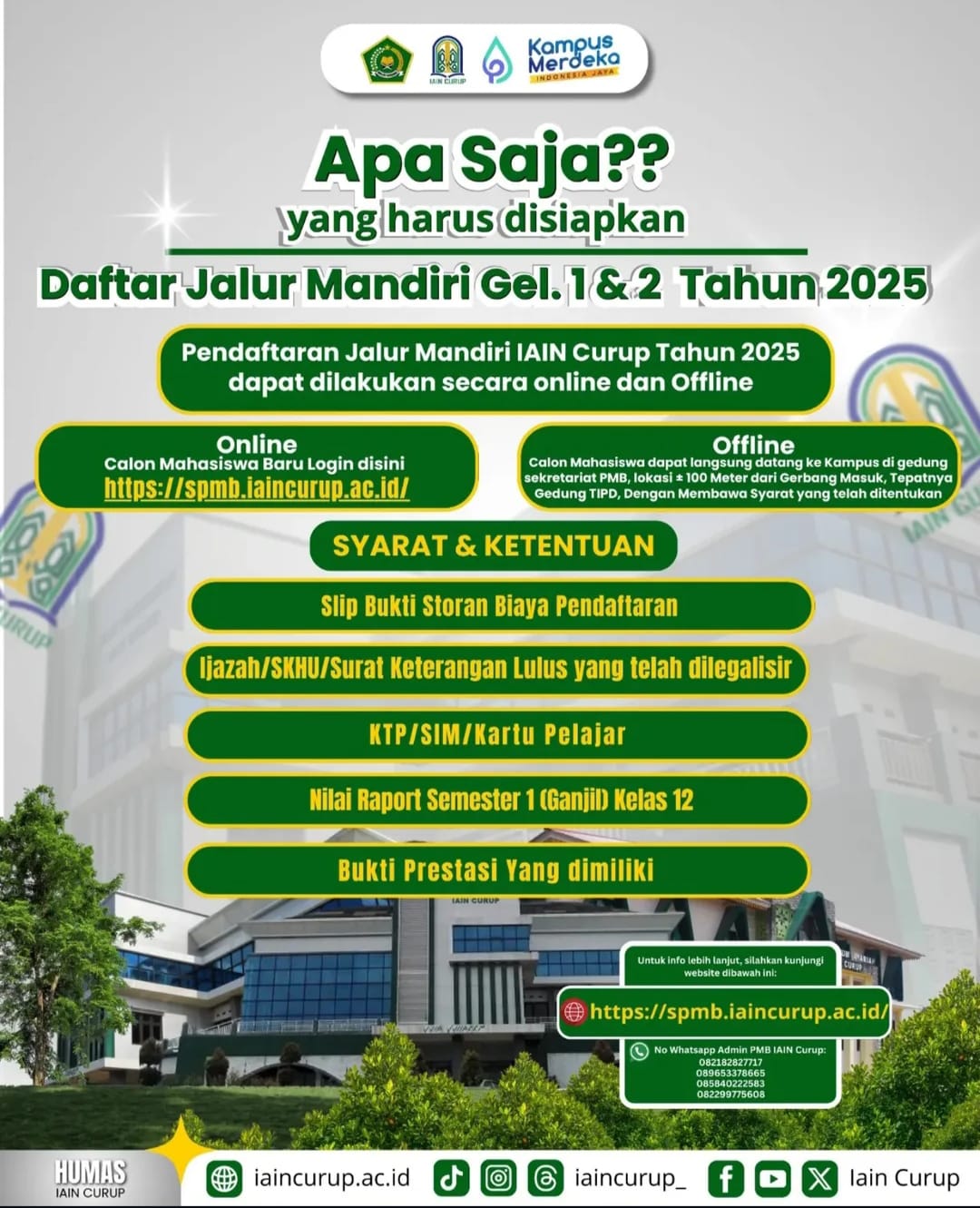IAIN Curup Buka Pendaftaran Jalur Mandiri Gelombang 1 Tahun Akademik 2025/2026