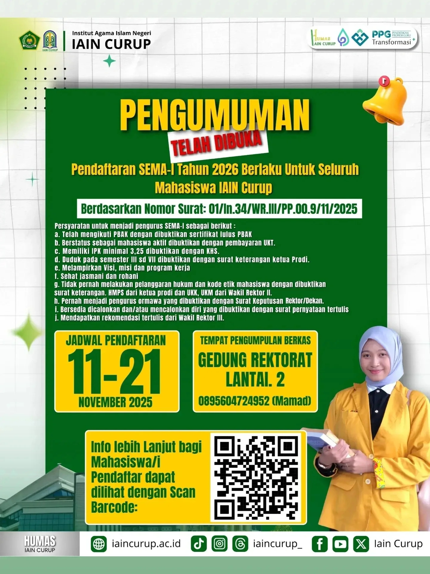 Pengumuman Pendaftaran SEMA-Institut Agama Islam Negeri Curup