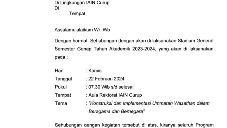 PENGUMUMAN !!!Permohonan Utusan Mahasiswa Kepada Seluruh Prodi di Lingkup IAIN Curup