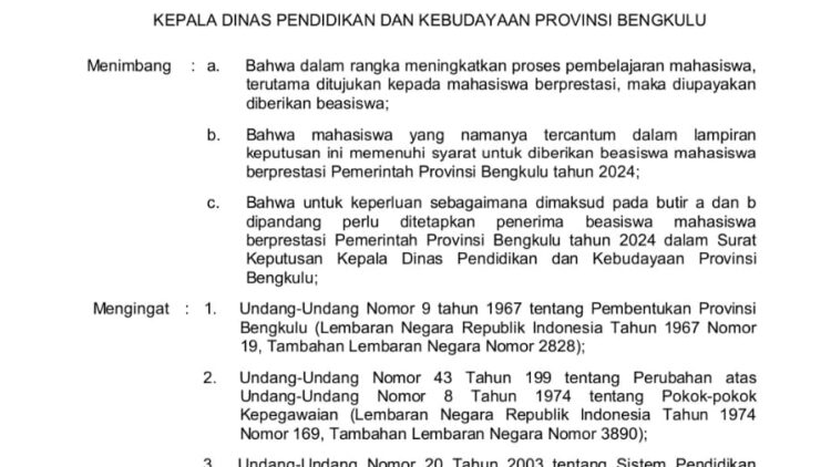 7 Mahasiswa IAIN Curup Lolos Beasiswa Berprestasi Pemerintah Provinsi Bengkulu Tahun 2024